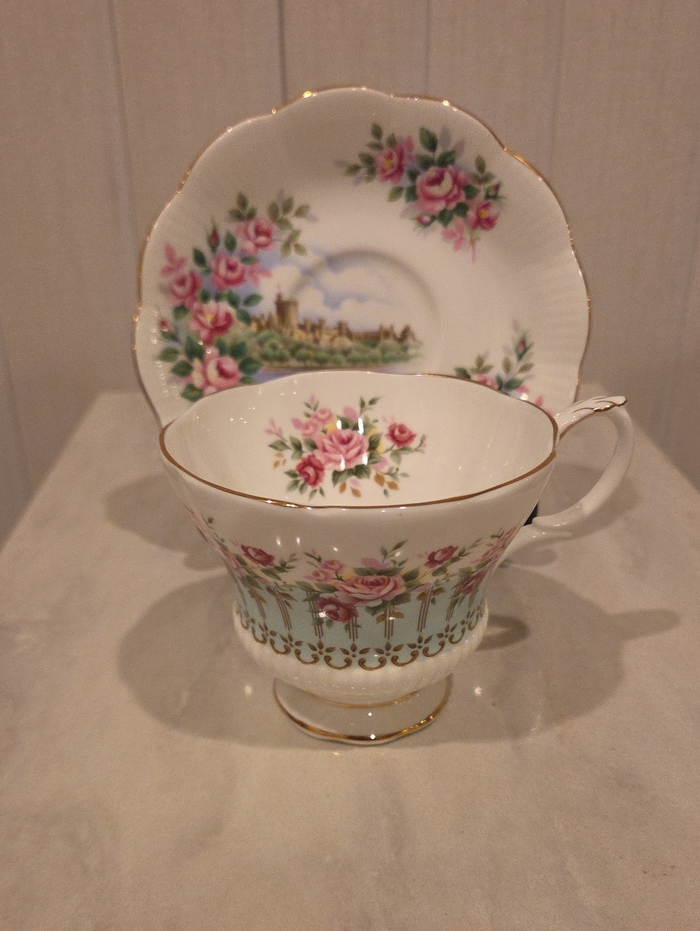 Royal Albert Pink Rose Gold-Trim Teacup and Saucer